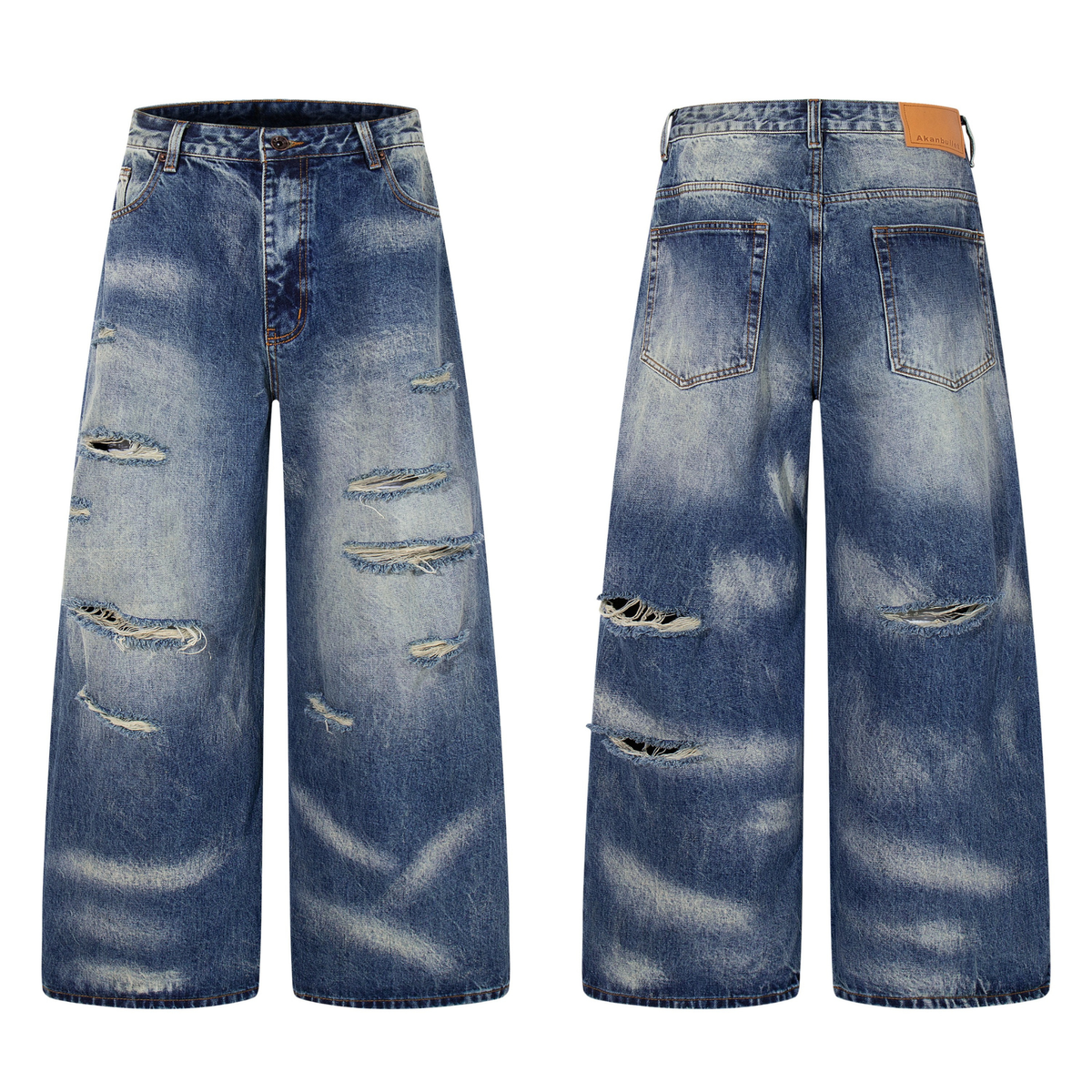 Jean large délavé à effet usé Madxmarx