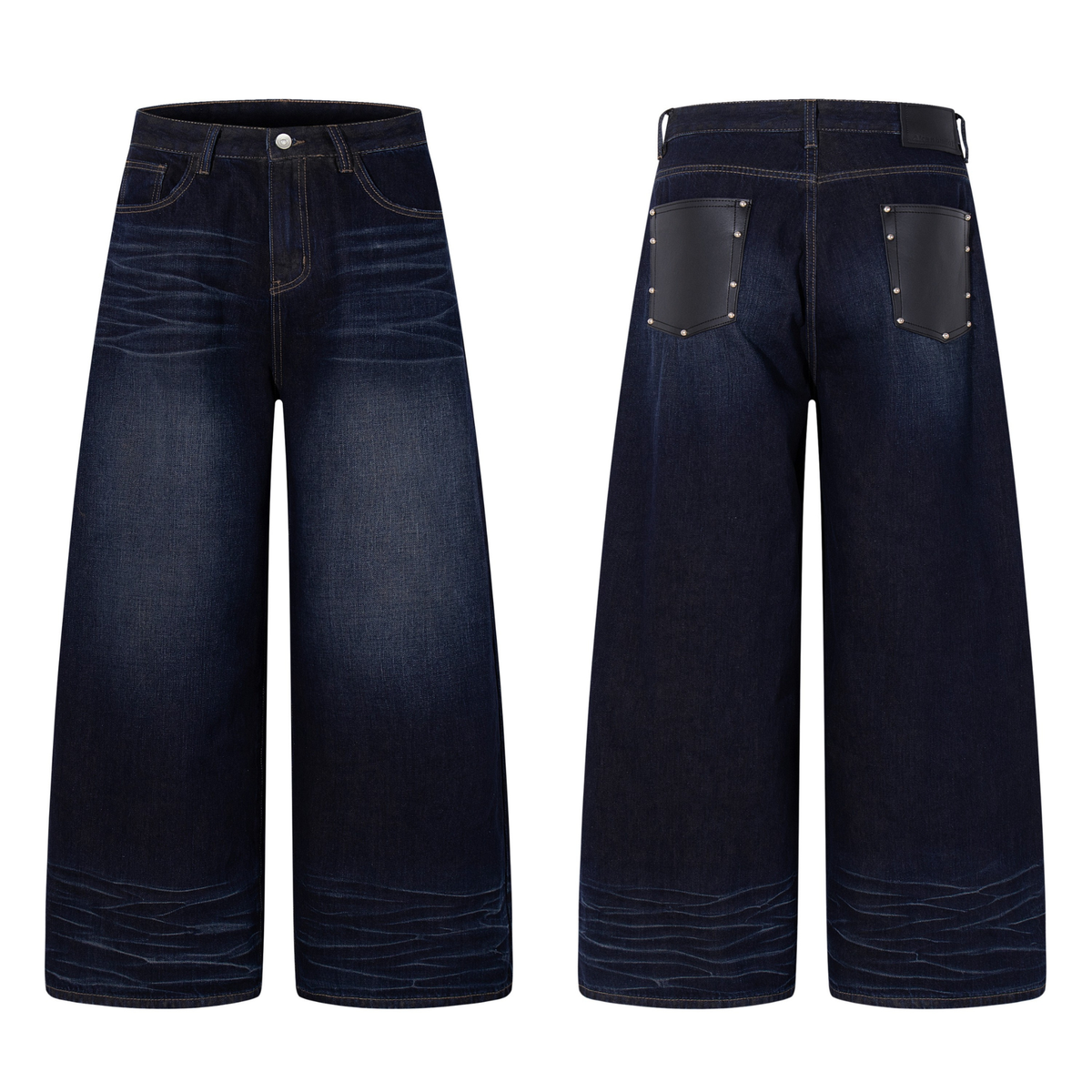 Madxmarx Leather-Patch Wide-Leg Denim