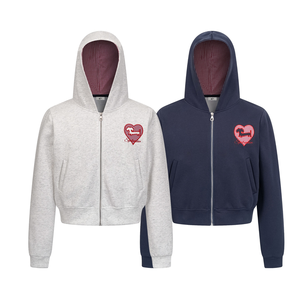 Madxmarx Heart-Embroidered Cropped Zip Hoodie