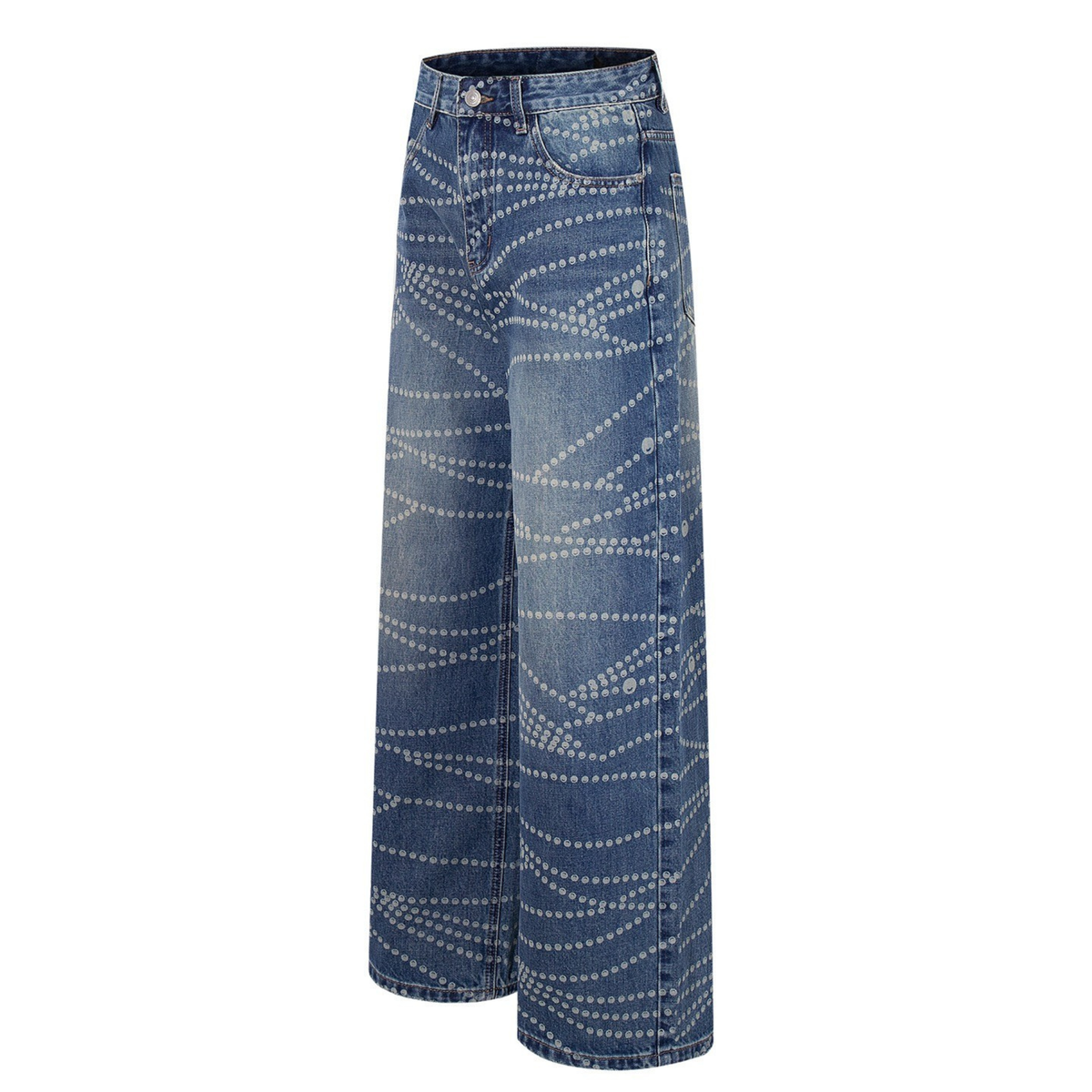 Madxmarx Dot-Pattern Wide-Leg Denim Pants