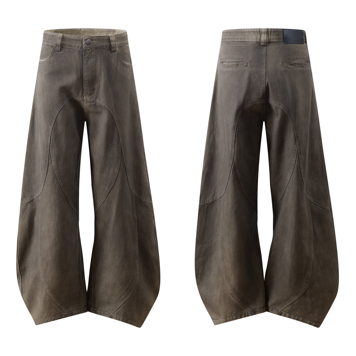 Madxmarx Washed Curved-Panel Blade Wide-Leg Jeans