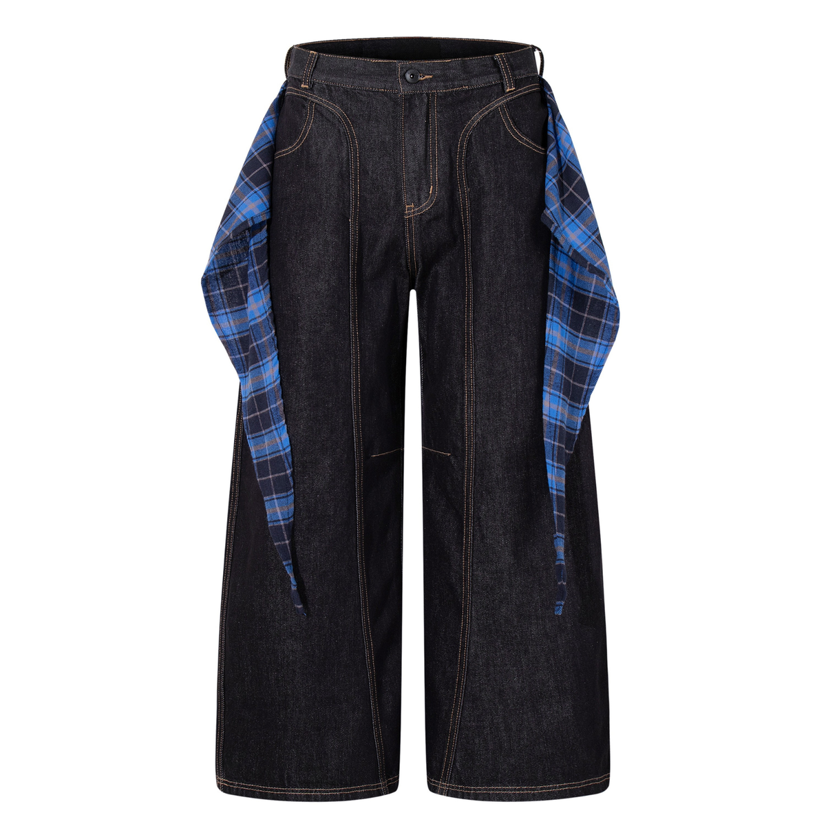 Madxmarx Plaid-Panel Wide-Leg Denim