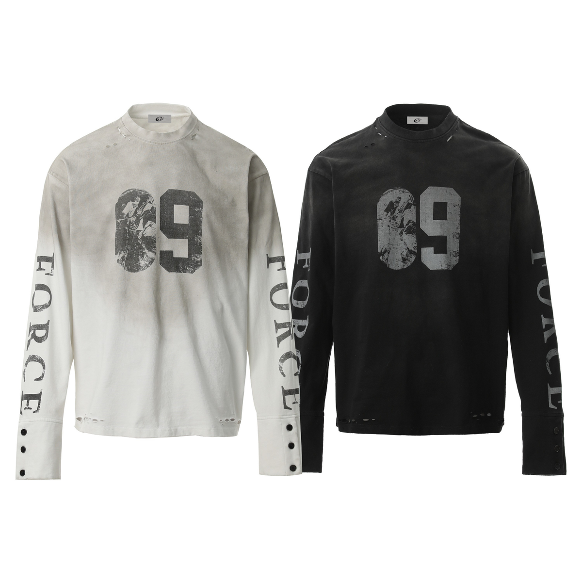Madxmarx Distressed Number Graphic Long-Sleeve Tee