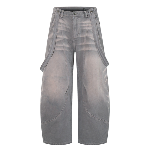 Jeans de pernera ancha con detalles de tiras y efecto lavado Madxmarx - 2XS / Gris