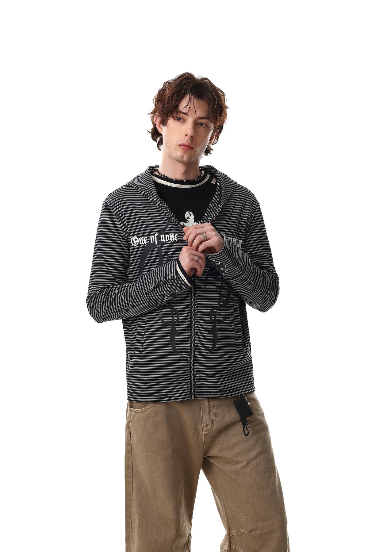 Madxmarx Striped Graphic Zip Hoodie