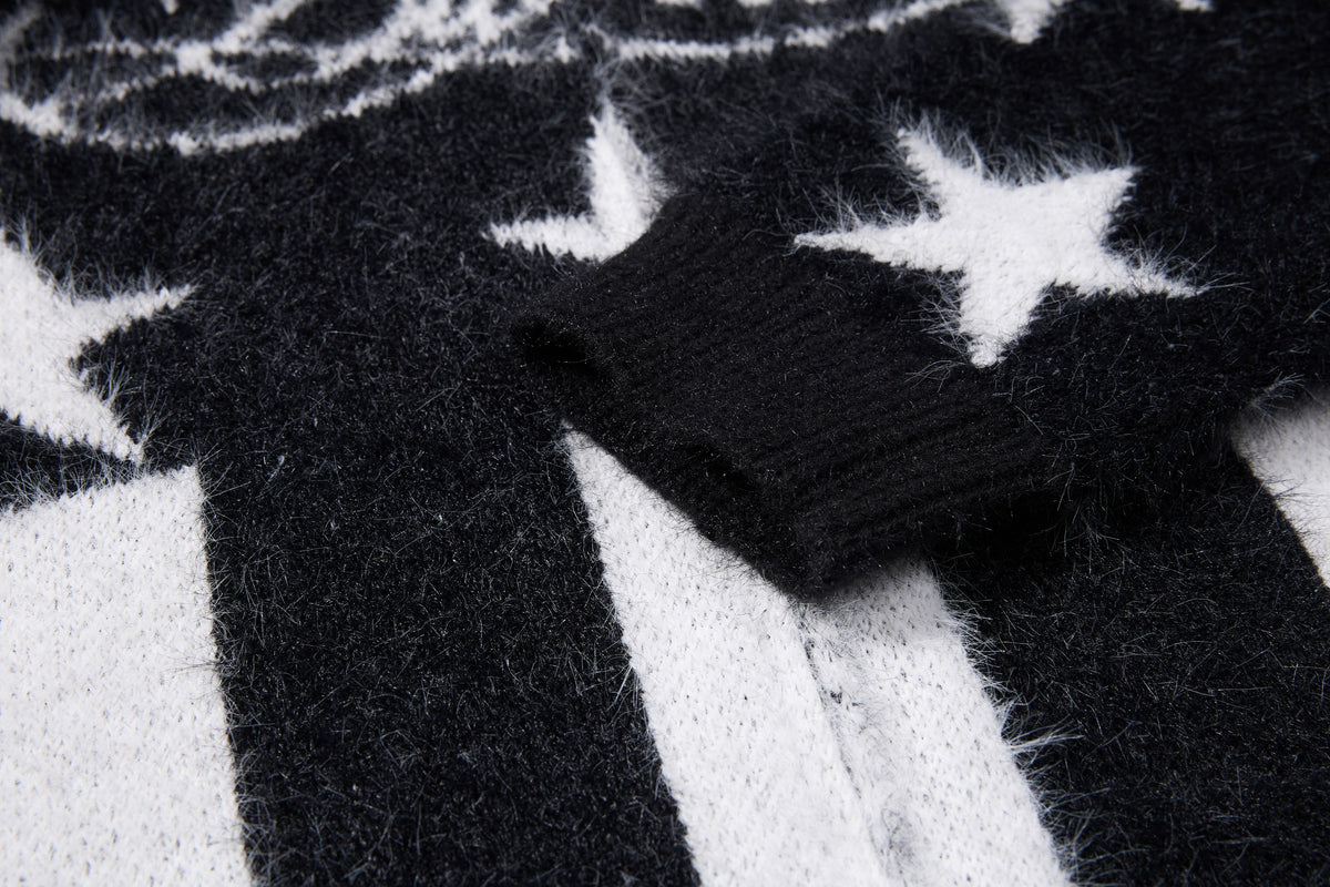Madxmarx Fuzzy Star Stripe Zip-Up Sweater