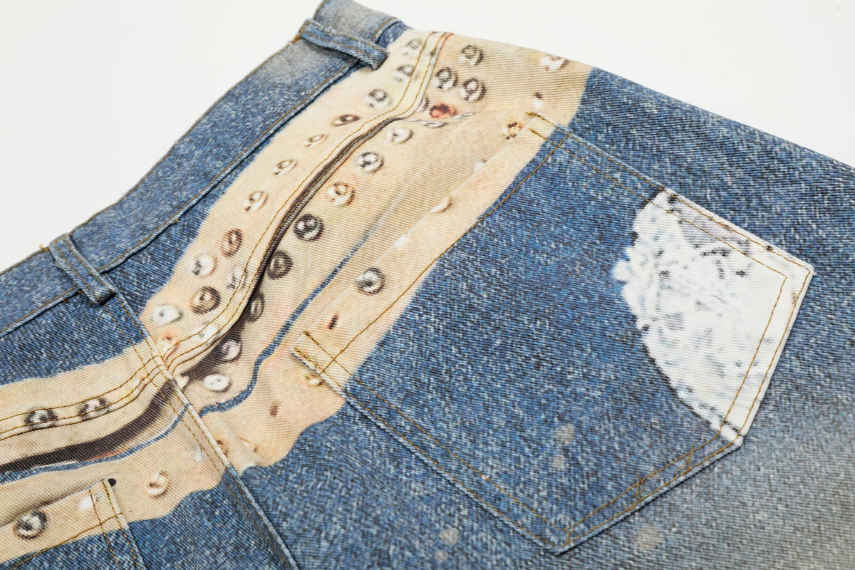 Calça Jeans com Estampa de Cinto de Tachas Madxmarx