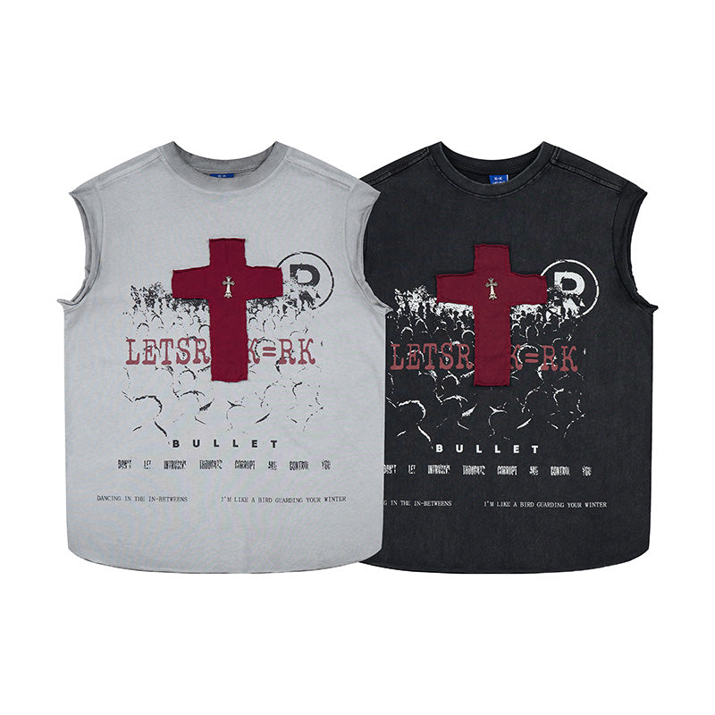 Madxmarx Distressed Cross Sleeveless T-Shirt