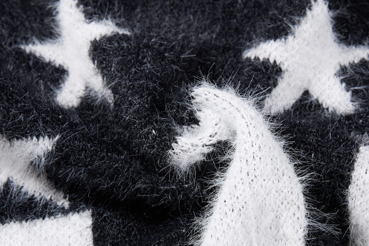 Madxmarx Fuzzy Star Stripe Zip-Up Sweater