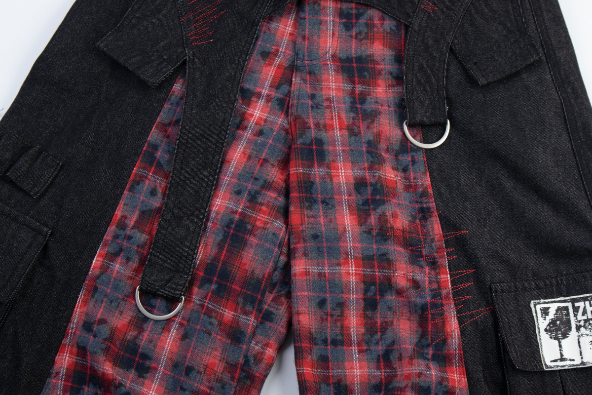 Madxmarx Layered Plaid Panel Wide-Leg Pants