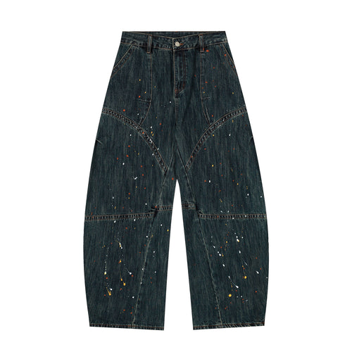 Madxmarx Paint-Splatter Patchwork Wide-Leg Jeans - XS / Blue