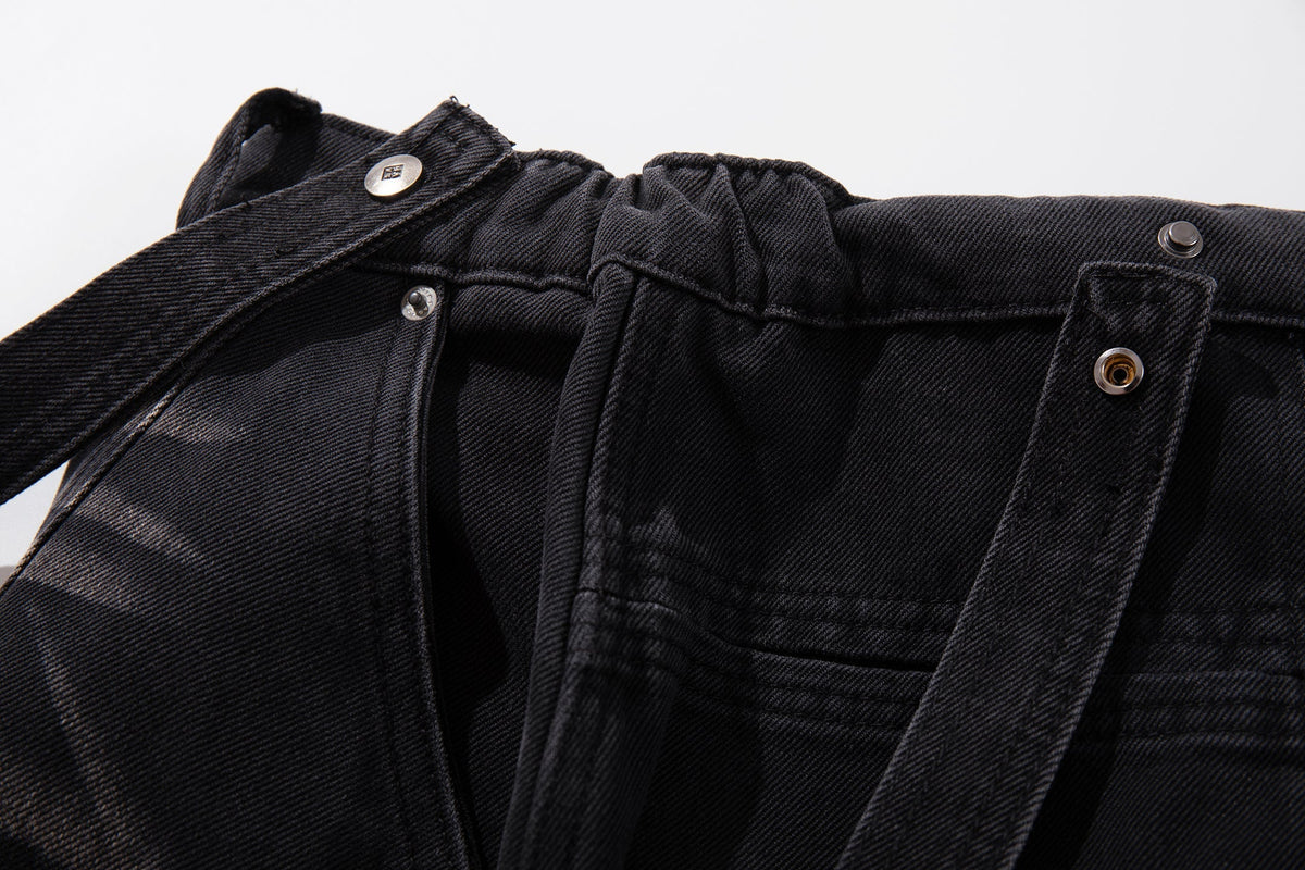 Madxmarx Strap-Detail Washed Wide-Leg Jeans