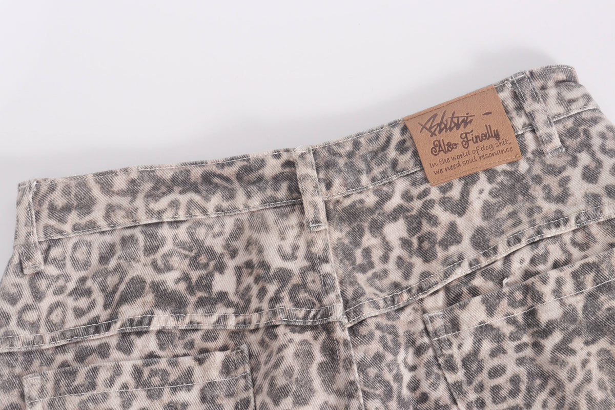 Madxmarx Leopard Cargo Baggy Jeans