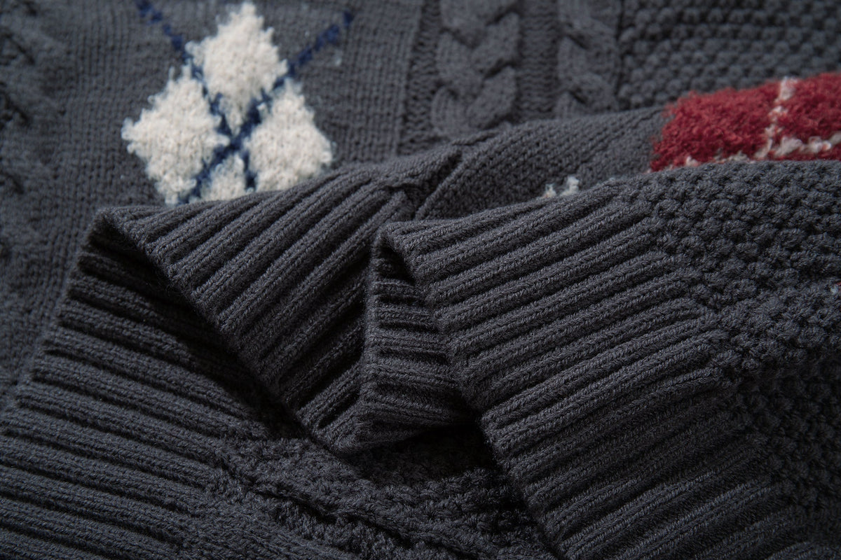 Madxmarx Argyle Cable Knit Cardigan
