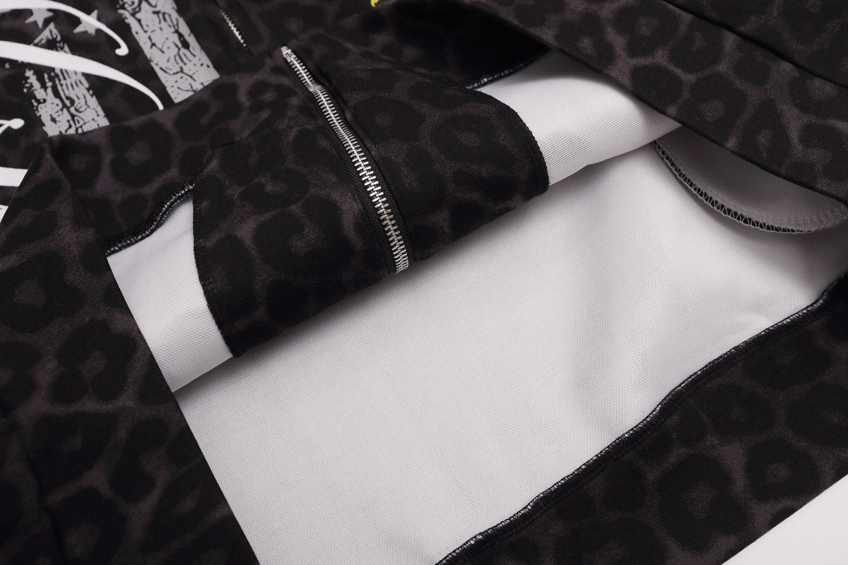 Madxmarx Leopard Crest Stripe Zip-Up Hoodie