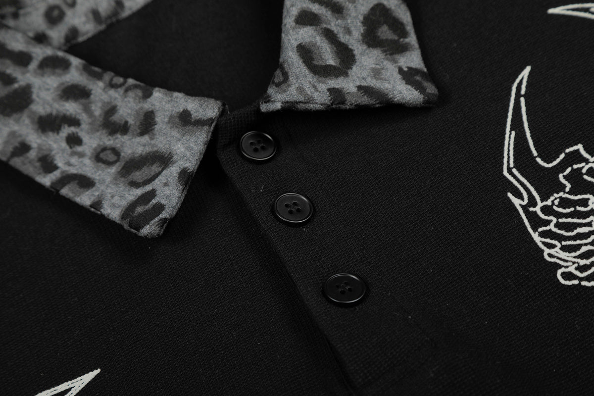 Madxmarx “Leopard Collar Graphic Polo Tee”