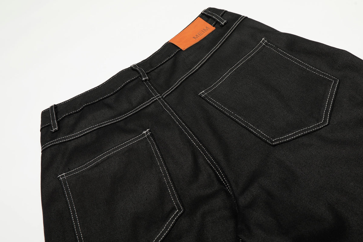 Pantalon en jean large à surpiqûres contrastantes imprimé Madxmarx