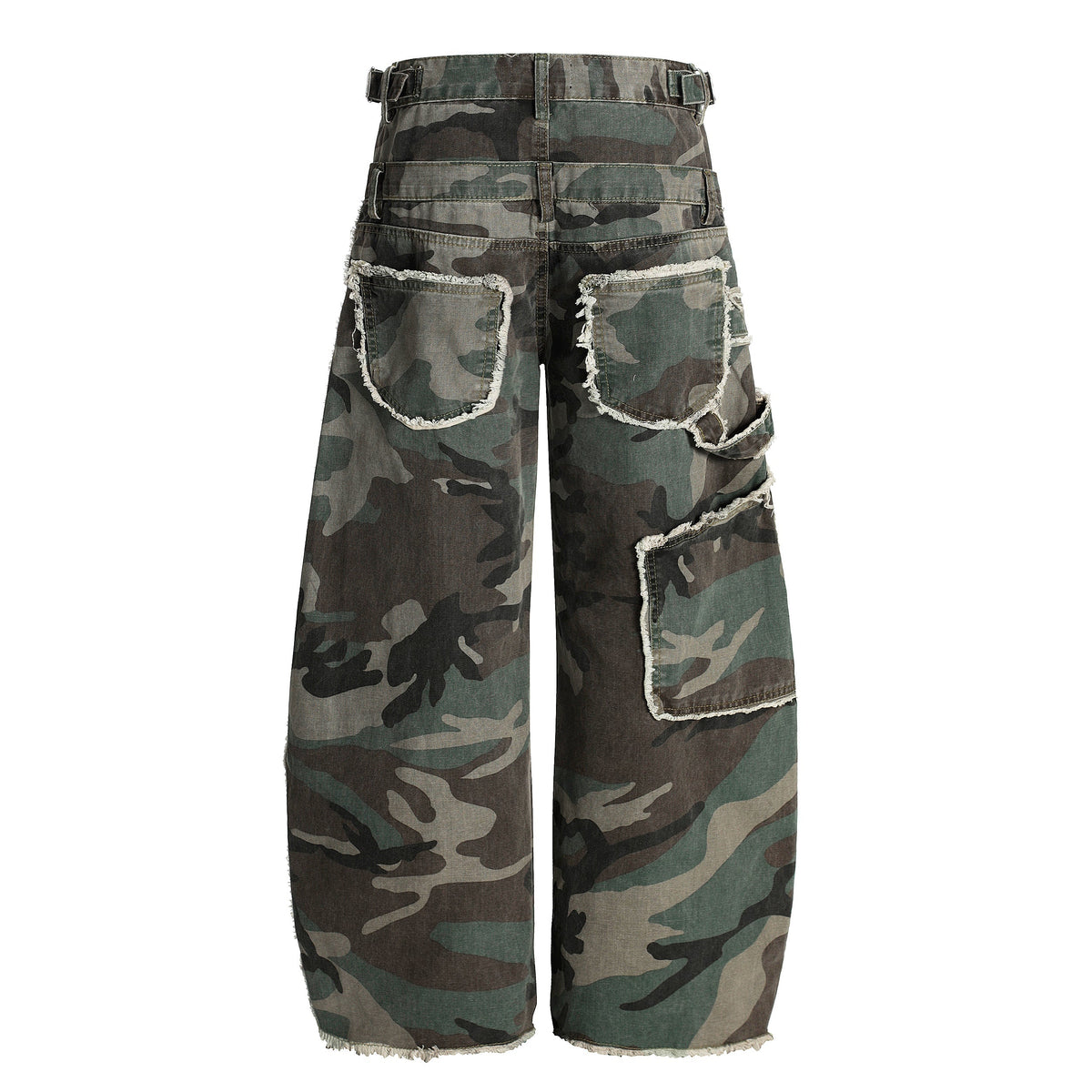 Calça Jeans Cargo Camuflada de Cintura Dupla Madxmarx