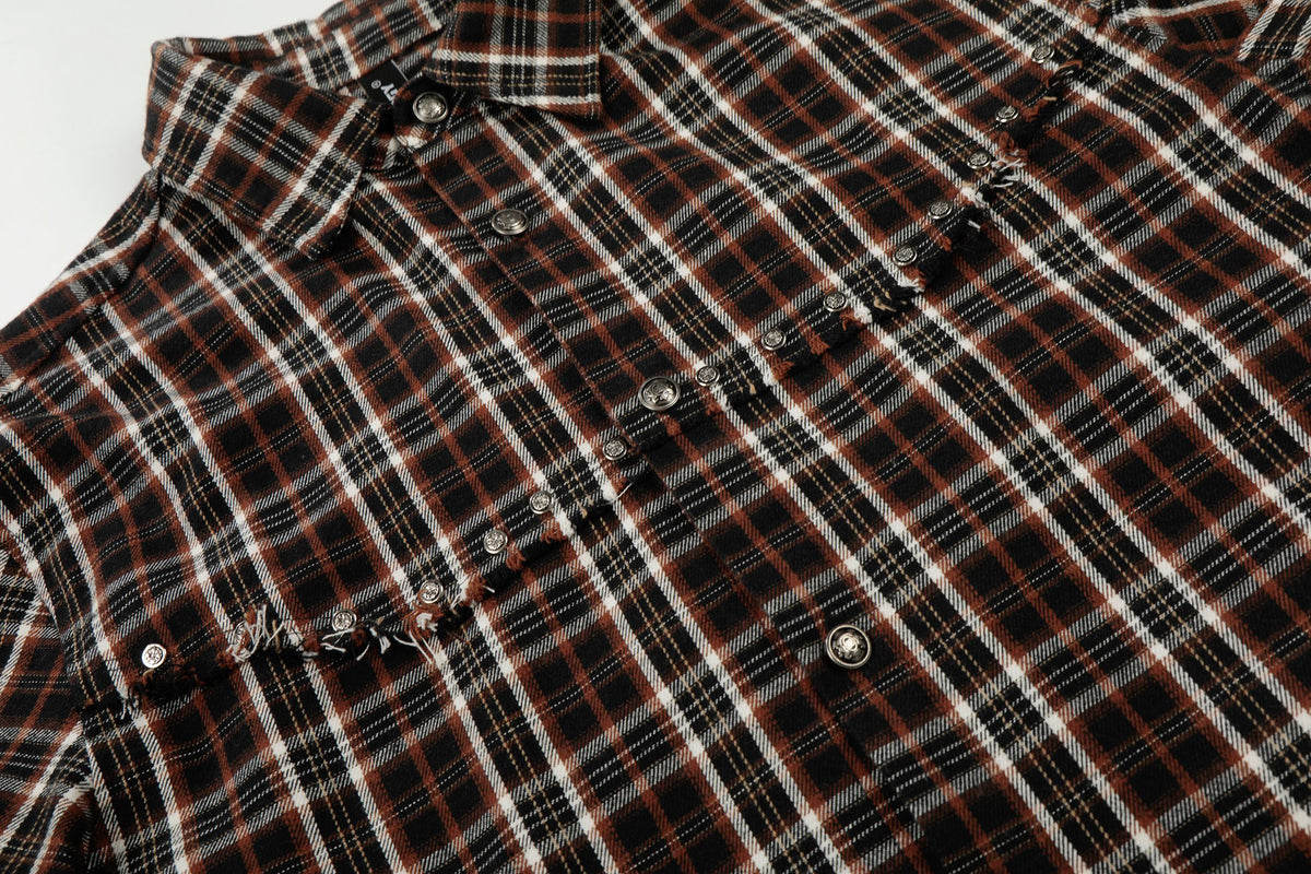 Madxmarx “Distressed Plaid Short Sleeve Shirt”