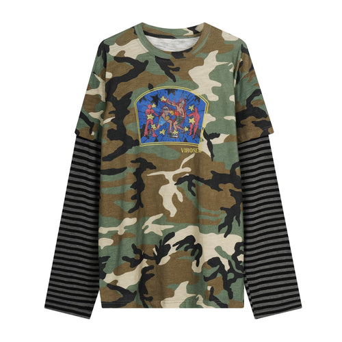 Madxmarx Layered Camo Graphic Long Sleeve Tee - M / Camo