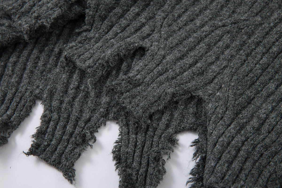 Madxmarx Distressed Ribbed Henley Knit