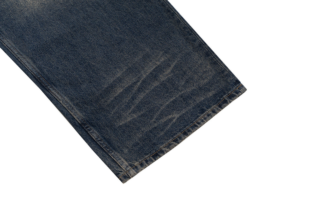 Madxmarx Distressed Leather Patch Denim Jeans