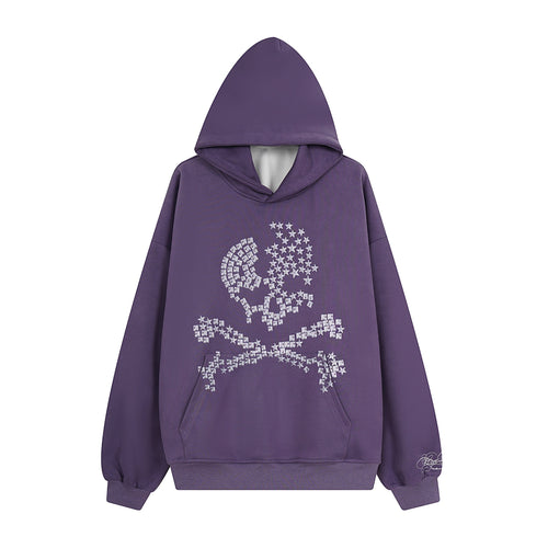 Madxmarx Rhinestone Skull Pullover Hoodie - M / Purple