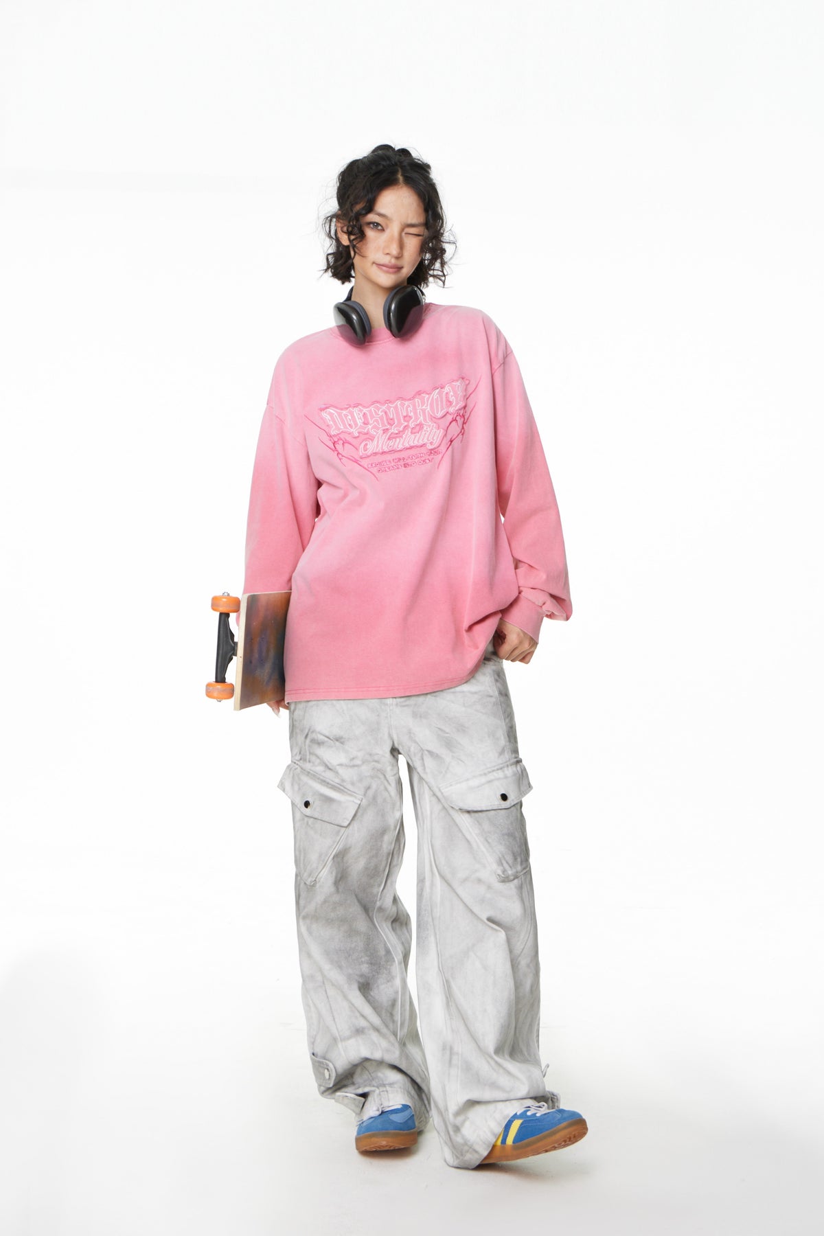 Madxmarx Gradient Washed Graphic Long Sleeve Tee