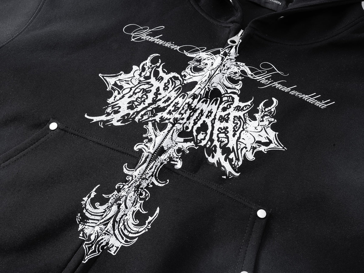 Madxmarx Gothic Cross Zip Hoodie