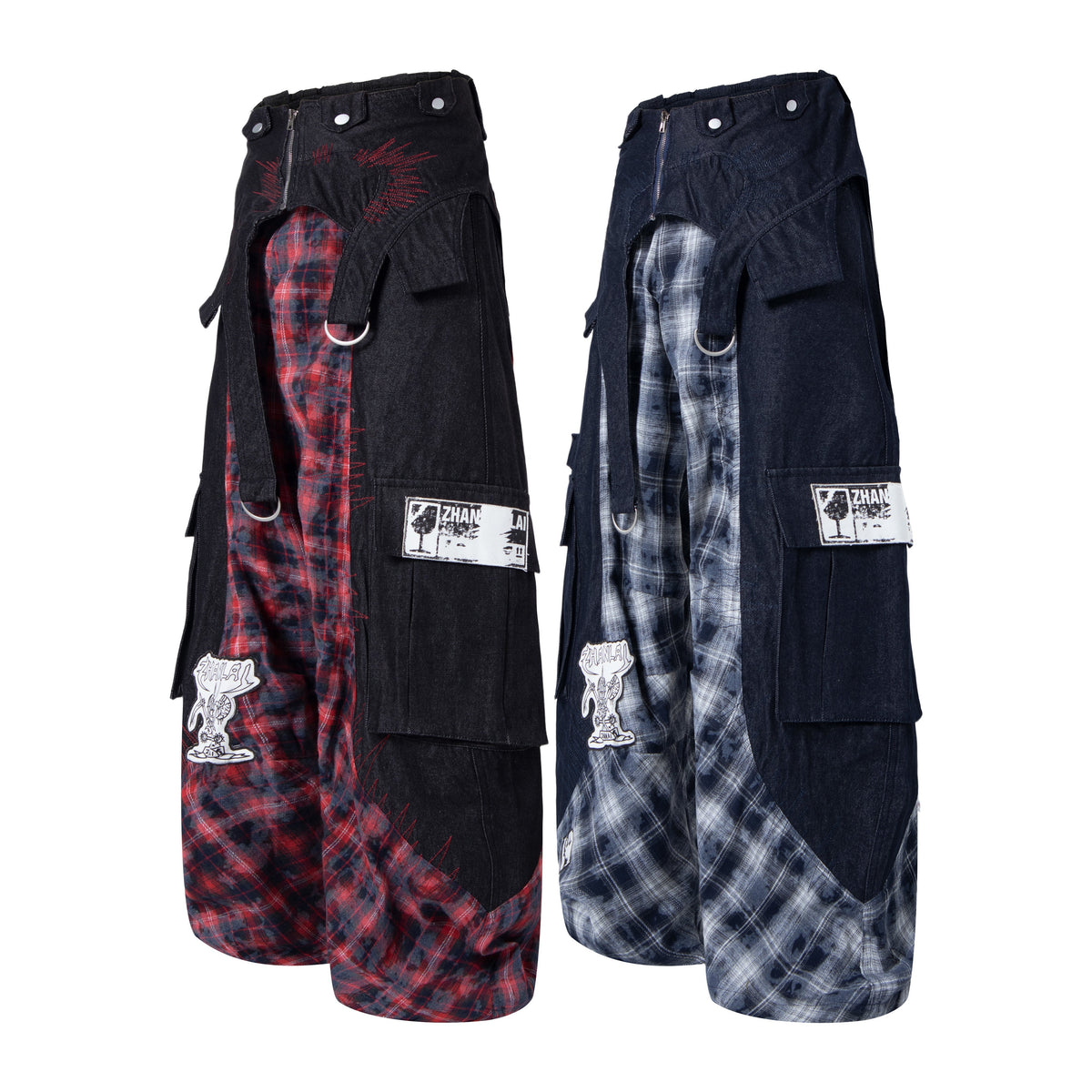 Madxmarx Layered Plaid Panel Wide-Leg Pants
