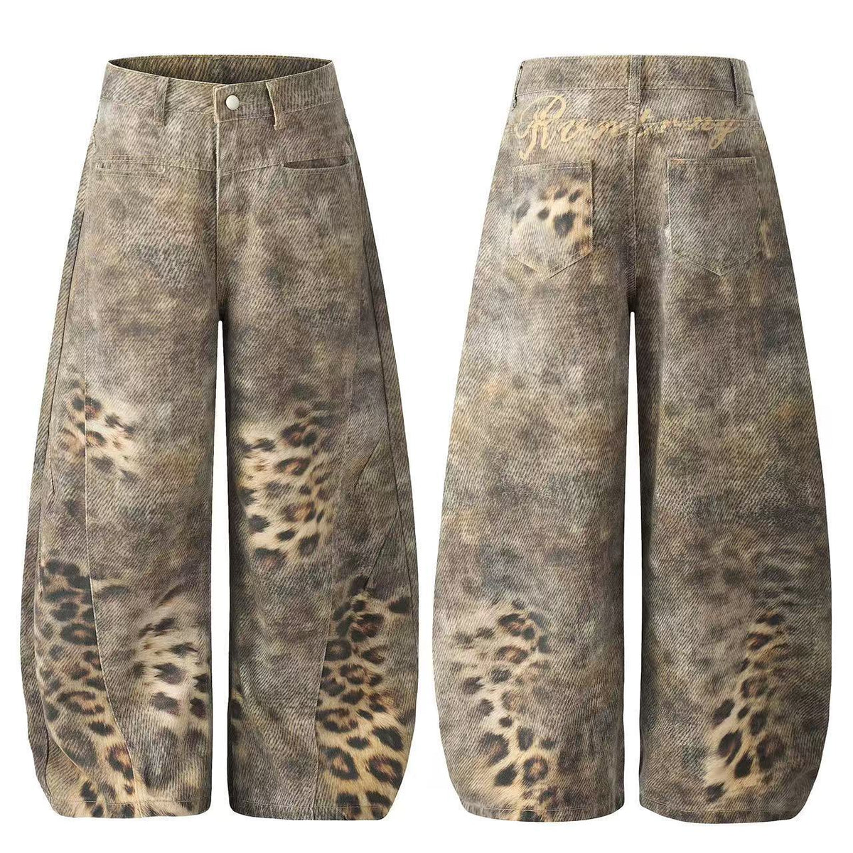 Jeans larges lavés à motif léopard Madxmarx