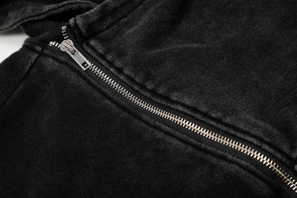 Madxmarx Asymmetric Zip Washed Hoodie Jacket