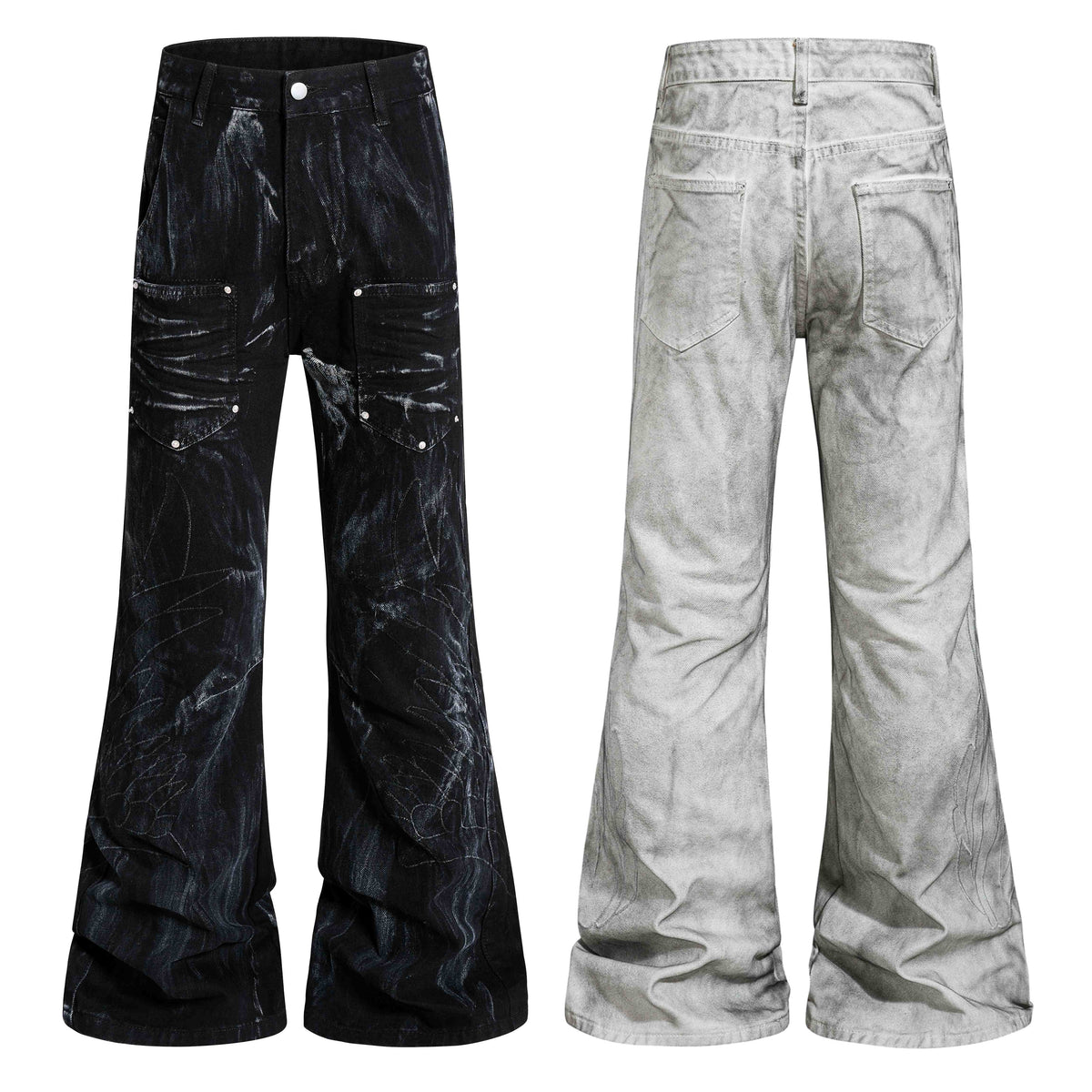 Madxmarx Washed Utility Flare Denim Jeans