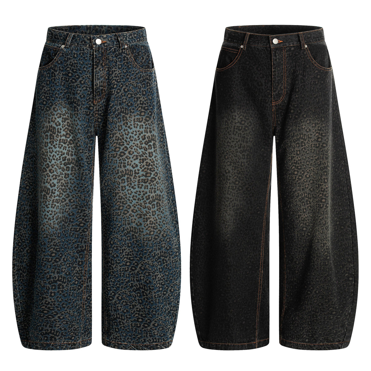 Pantalones de mezclilla tipo barril con estampado de leopardo Madxmarx