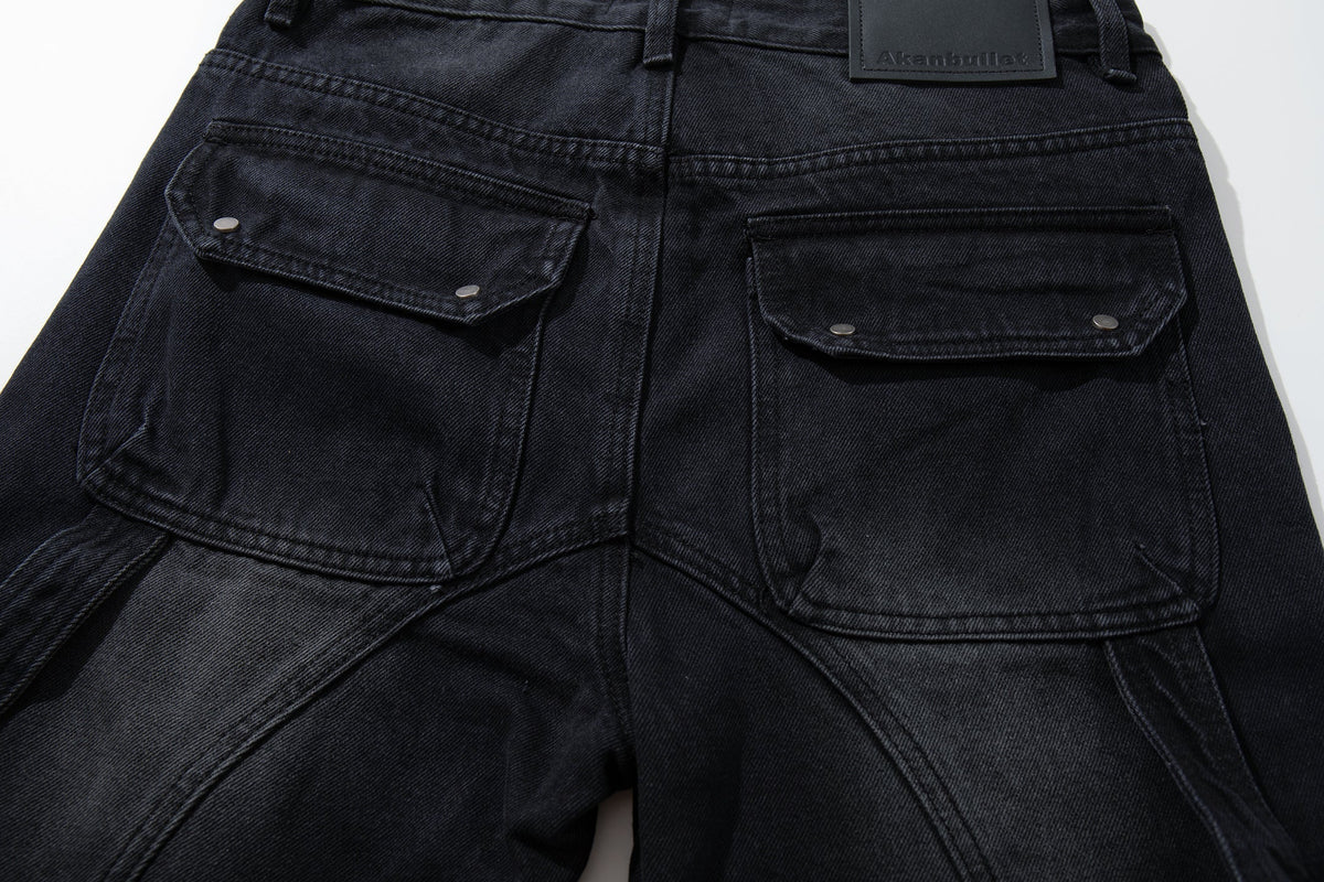 Calça Jeans Wide-Leg Preta Canelada Desfiada Madxmarx