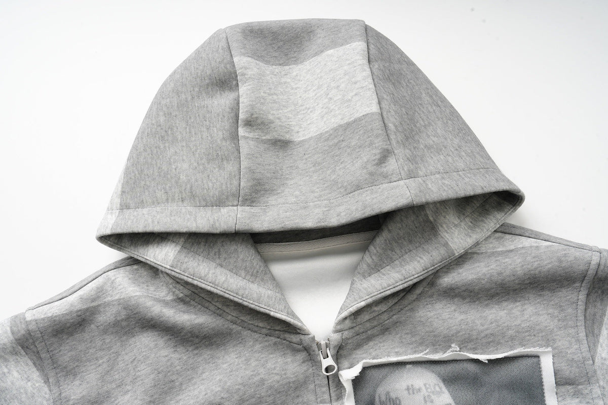 Madxmarx Striped Portrait Zip-Up Hoodie