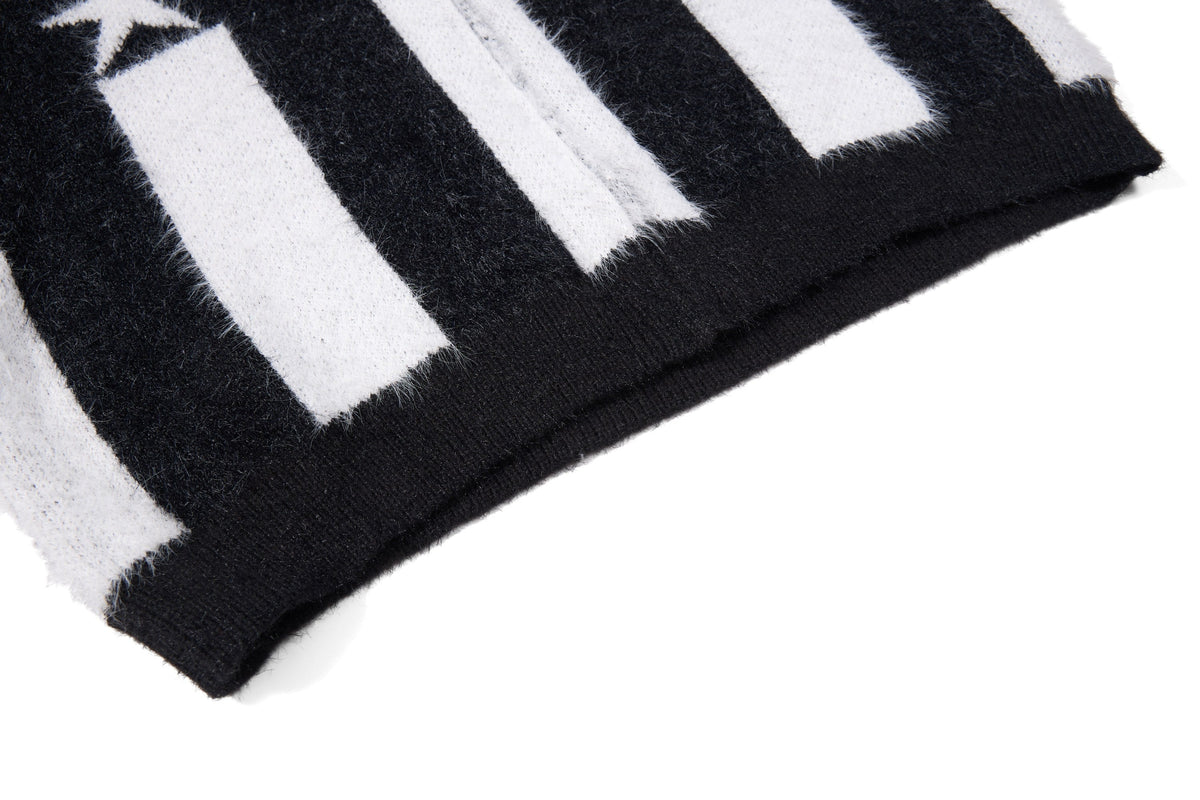 Madxmarx Fuzzy Star Stripe Zip-Up Sweater