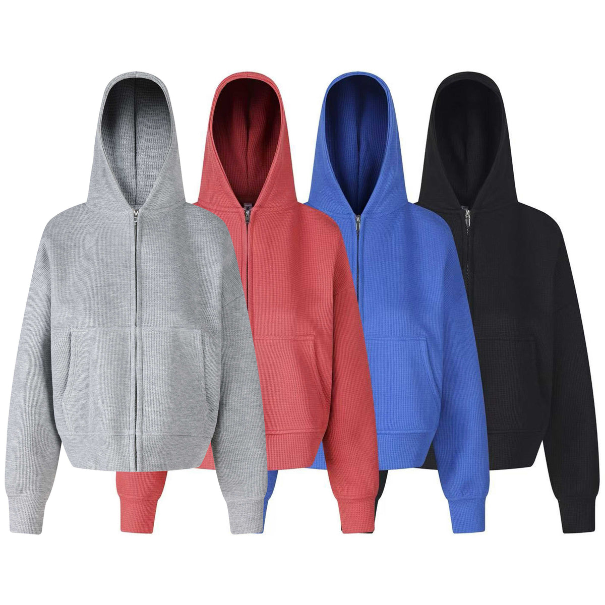 Madxmarx Waffle Knit Zip-Up Hoodie