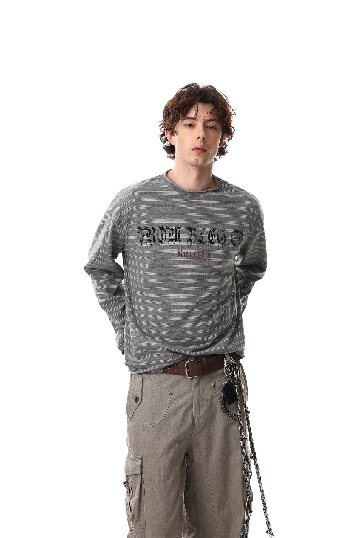 Madxmarx Striped Gothic Logo Long Sleeve Tee