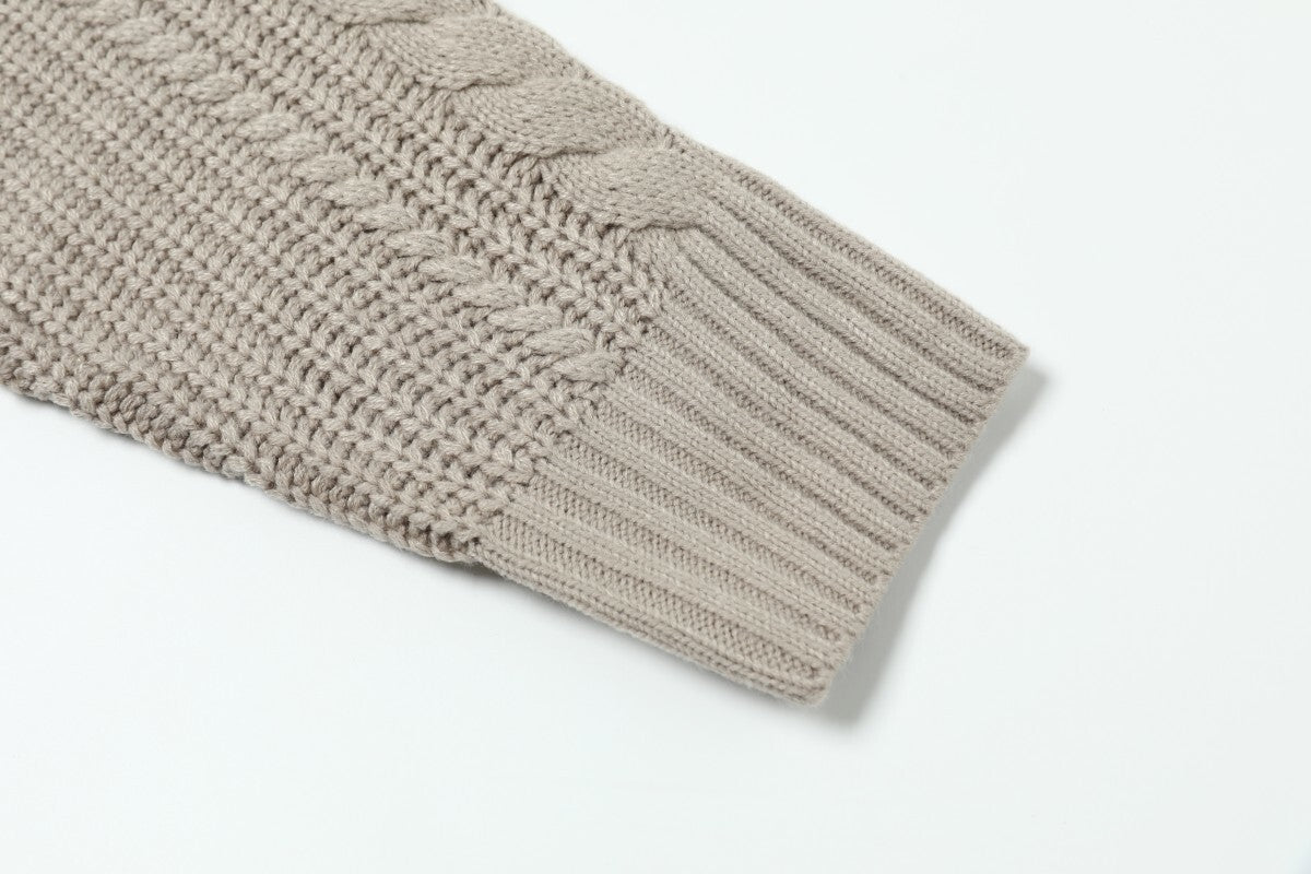 Madxmarx High Neck Cable Knit Zip Sweater