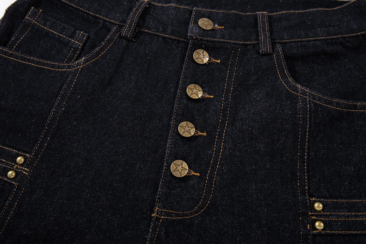 Madxmarx Military Button Panel Wide-Leg Jeans