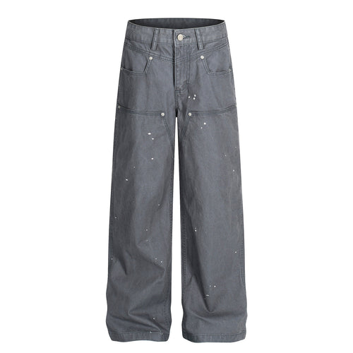 Madxmarx Paint-Splatter Utility Wide-Leg Jeans - XS / Grey