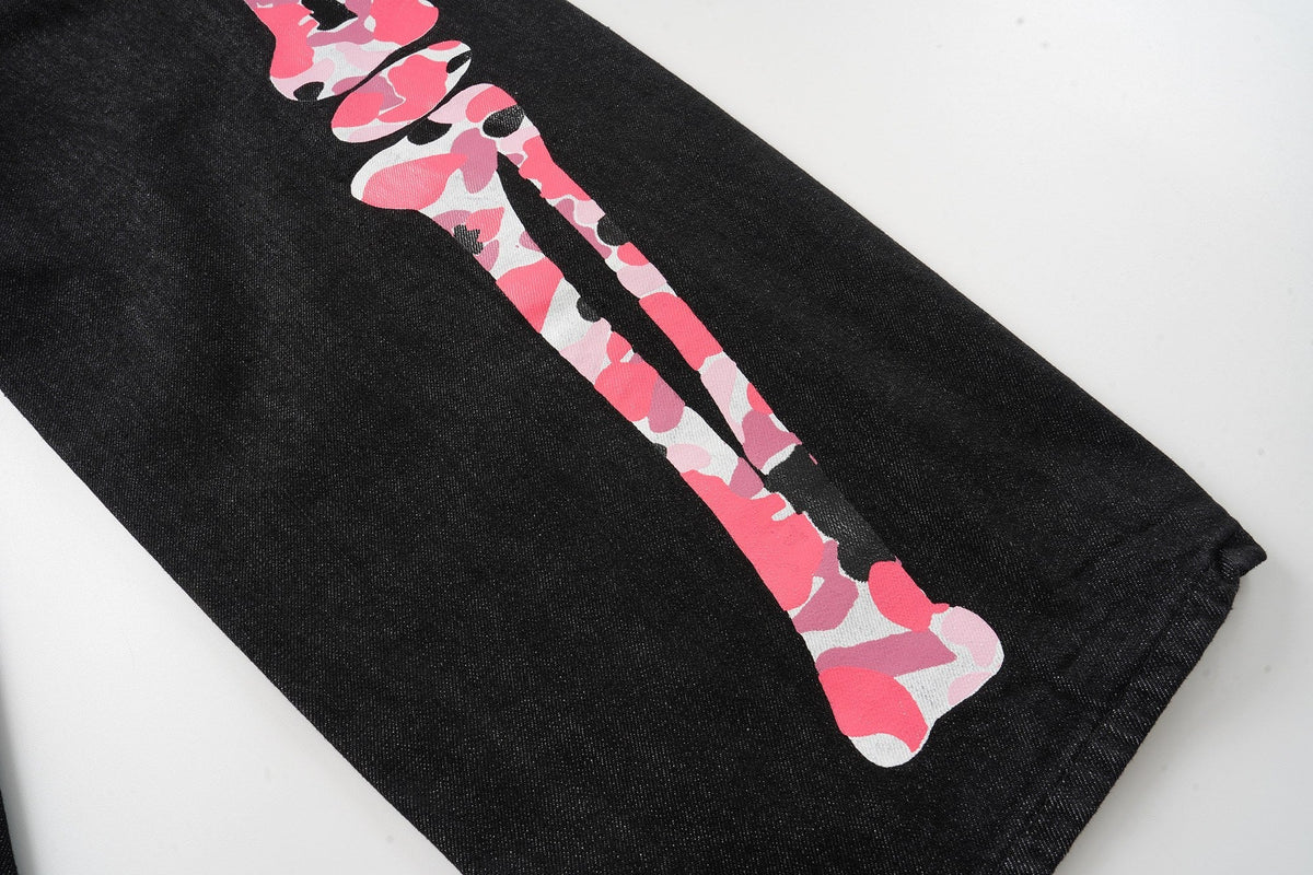 Pantalones vaqueros de pierna ancha con estampado de esqueleto de Madxmarx
