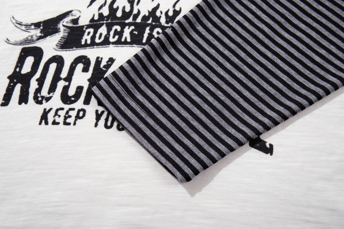 Madxmarx Rock Music Striped Raglan Long Sleeve Tee