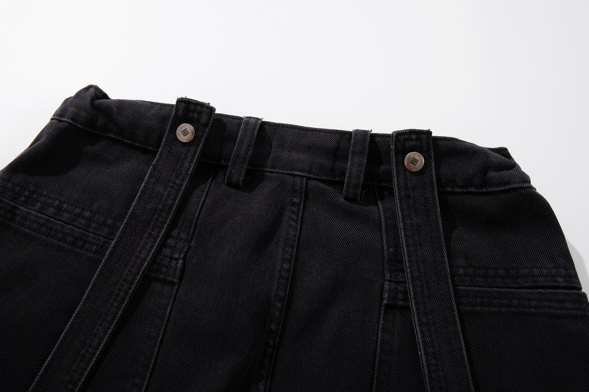 Madxmarx Strap-Detail Washed Wide-Leg Jeans