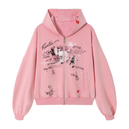 Madxmarx Gradient Graphic Zip Hoodie - M / Pink