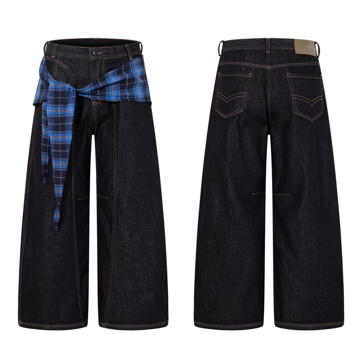 Madxmarx Plaid-Panel Wide-Leg Denim