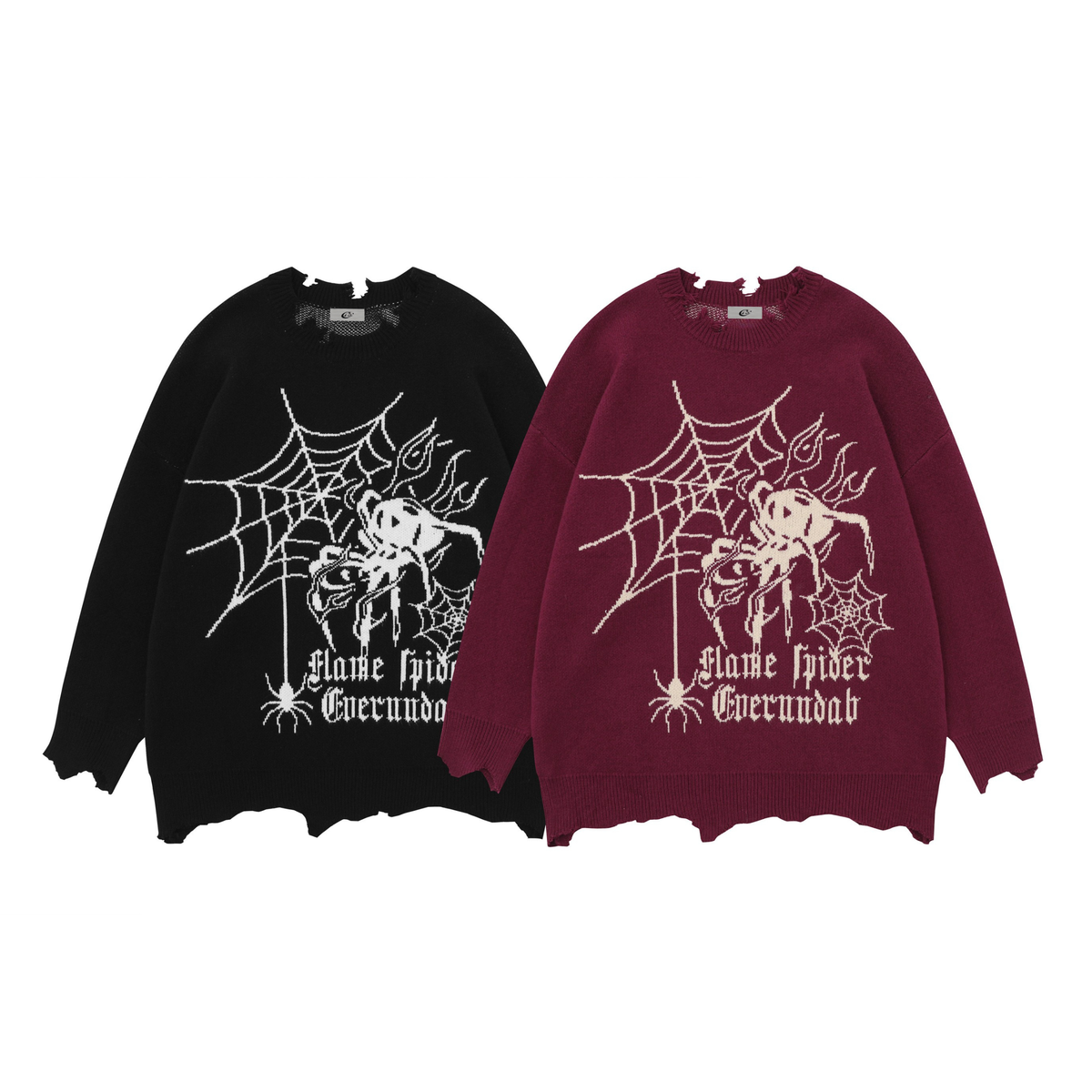 Madxmarx Flame Spider Distressed Knit Sweater