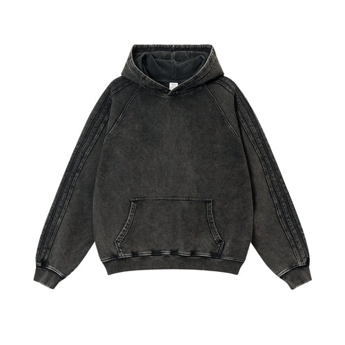 Conjunto de Moletom Sporty com Três Listras Lavado (Moletom com Capuz e Calça) - preto / S / principal