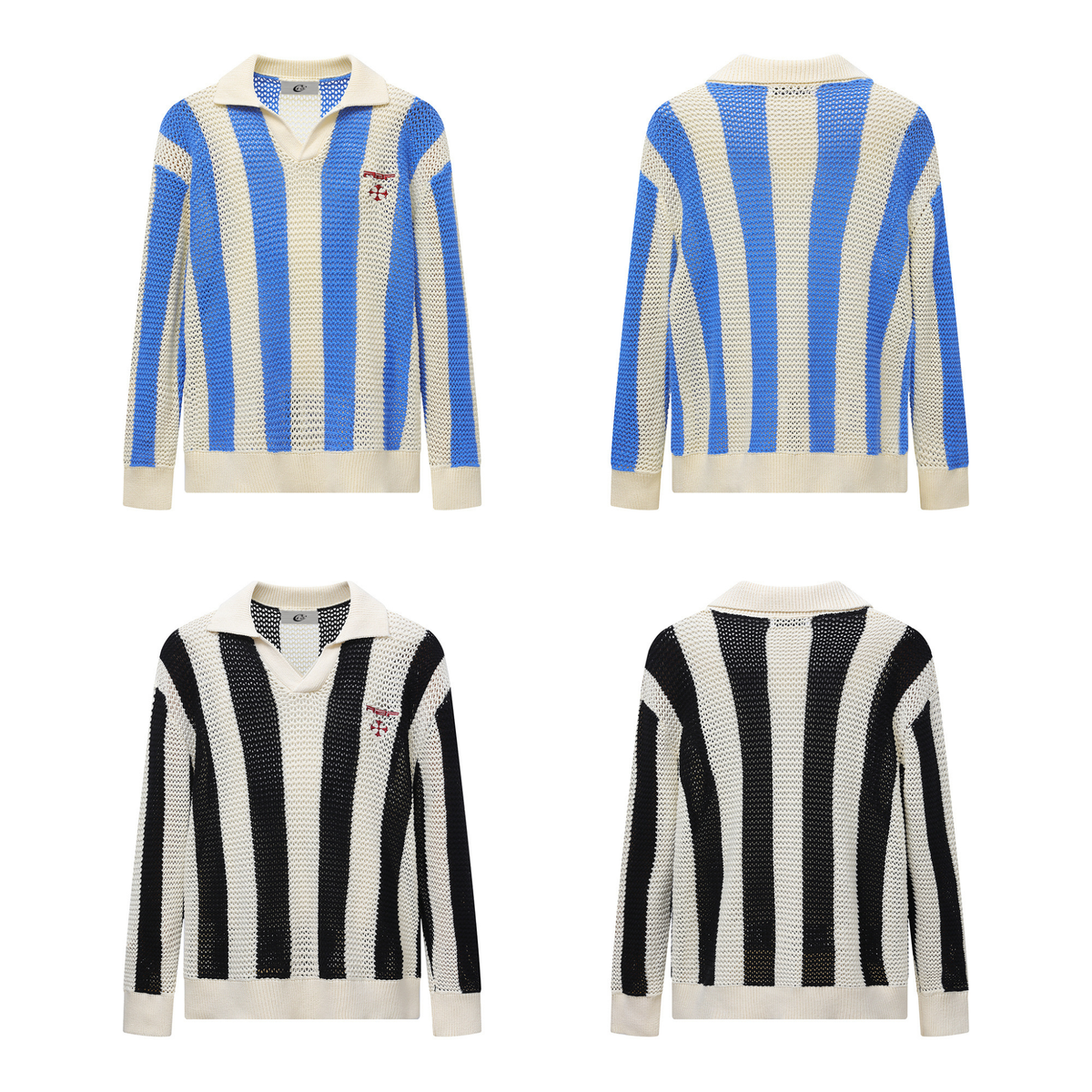 Madxmarx Retro Mesh Knit Polo Sweater